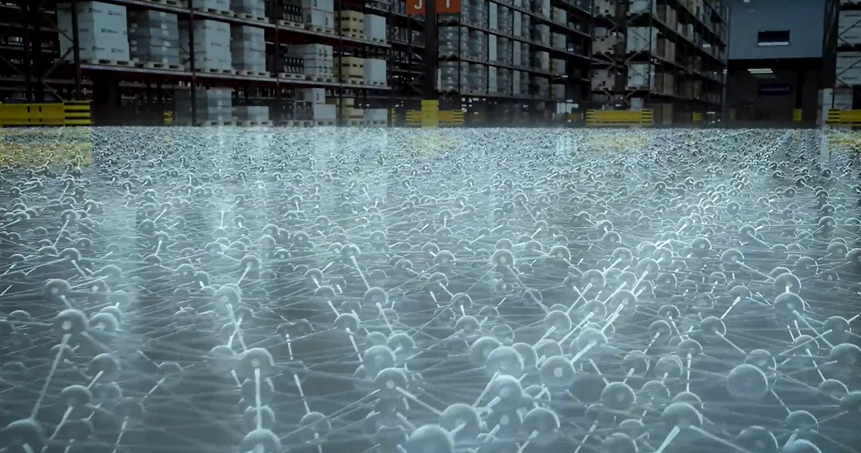 Generated graphic showing molecular adhesion to a floor surface